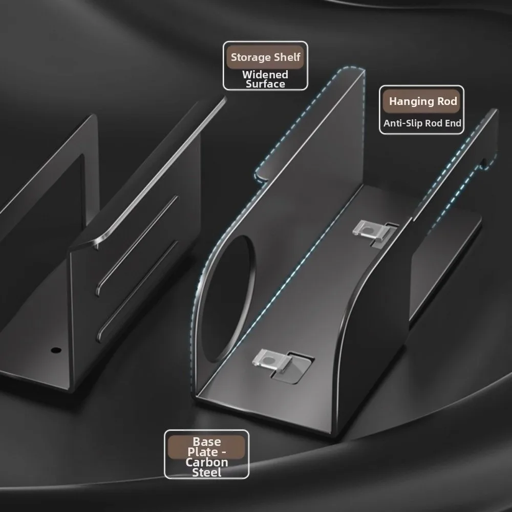 حامل ورق تواليت متعدد الوظائف، تركيب خالٍ من اللكمات مع رف تخزين، حامل ورق تواليت لاصق من الفولاذ الكربوني #4