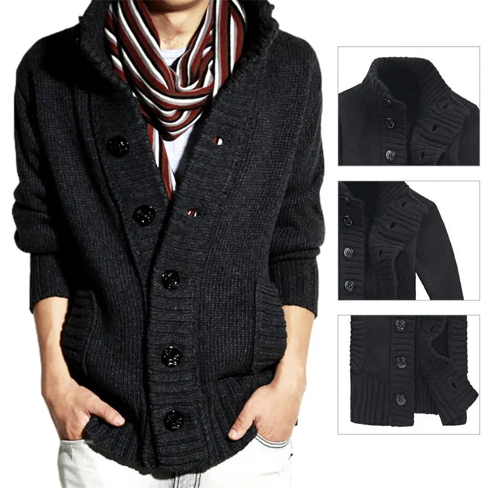 

Simple Long Sleeve Knitted Men Cardigan Windproof Cardigan Sweater Buttons Closure Men Knitted Cardigan for Daily Wear