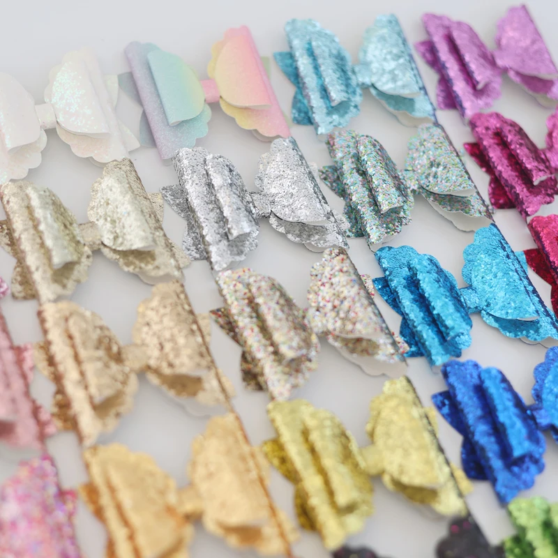 2PCS 80*67mm Wave Butterfly Shape Glitter Sequins Bow For DIY Handmade Accessories Hairband Hairpin Hat Shoes Sewing Applique