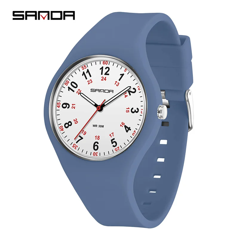 SANDA 3253 Student Quartz Watch Fashion Simple White Green Red Blue Black Silicone Luminous Sport Wristwatch for Gril Clock