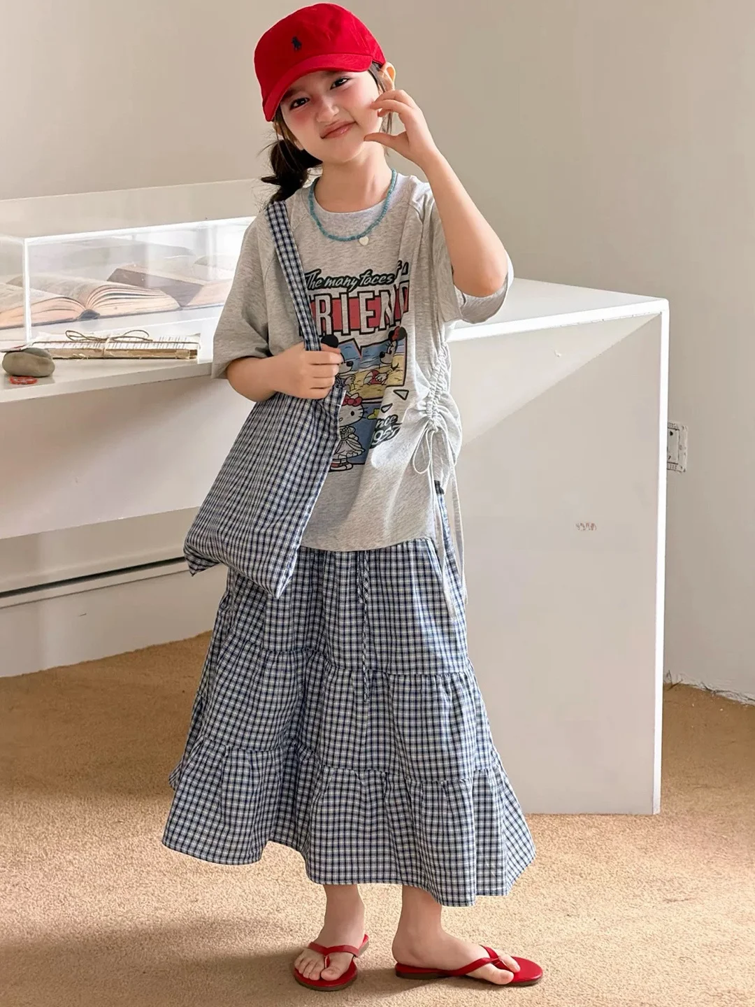 韓国風スイートガール子供服セット-夏新作-ハーフスカート-半袖tシャツ-上下セット-大きな子供向け-カジュアルで通気性のある