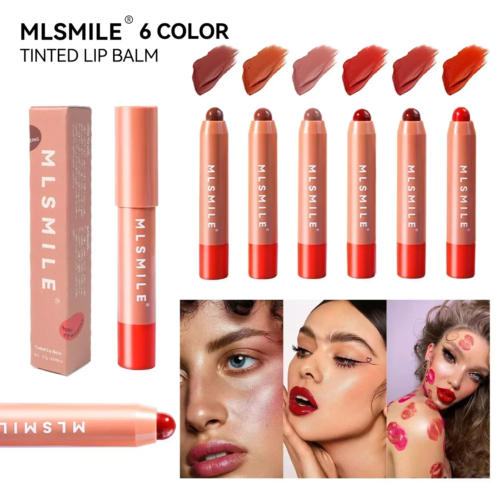 MLSMILE 6 Color Lipstick Moisturizing Shine Finish Natural Lightweight Texture Easy To Apply Fashion Lipstick 2.7g