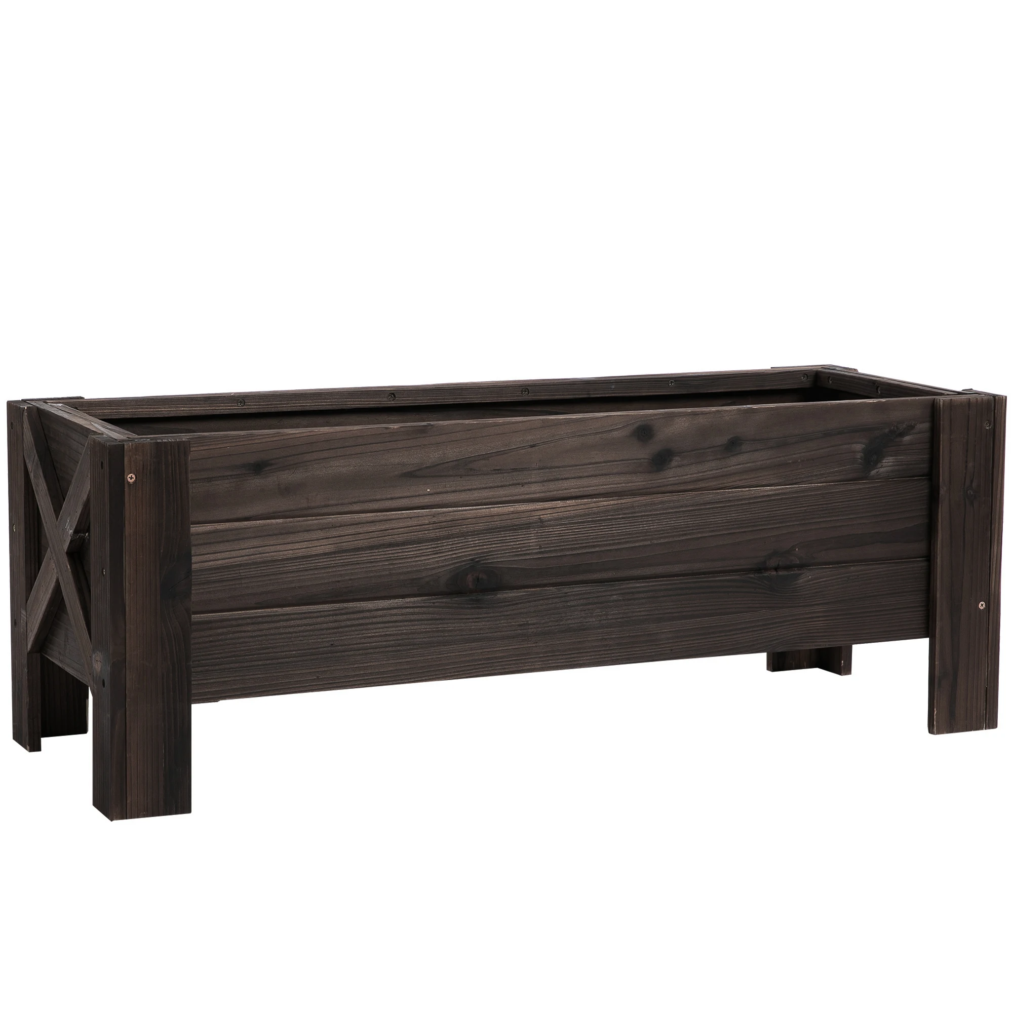 Outsunny plantenbak op voet, bloembak, dim. 100L x 36l x 36H cm irrigatie Inclusief inzetstukken van massief hout, behandeld Fit