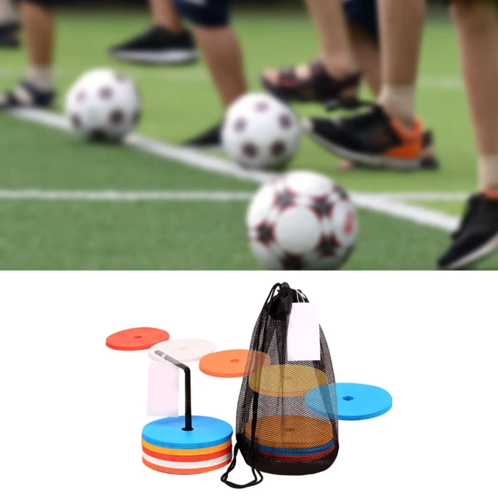 

25Pcs Agility Soccer Flat Cones with Mesh Bag and Bracket for Kids Games