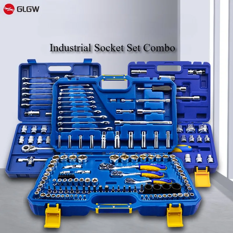 GLGW 26 Pcs 6-corner Plating Universal Joint  20MM  Metric Socket Flex Head Ratchet Wrench Set Auto Repair Tool Kit