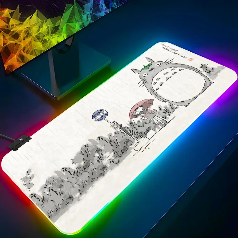 Cute T-Totoroes Mouse Pad RGB Backlit Mouse Pad Laptop Mouse Pad Laptop Gamer Computer Desk Gaming Accessories