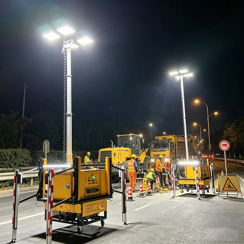 Customized Mobile LED Light Tower 4.5M Telescopic Mast IP66 Outdoor Road Construction Night Repair Temporary Working Flood Light