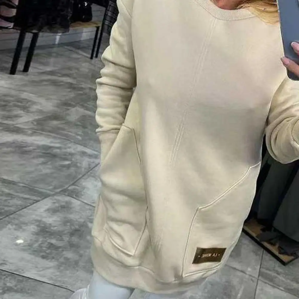 Casual sweatshirt Stijlvolle damessweatshirtjurk met zakken Casual mini-jurk met ronde hals en lange mouwen voor dagelijks gebruik Effen