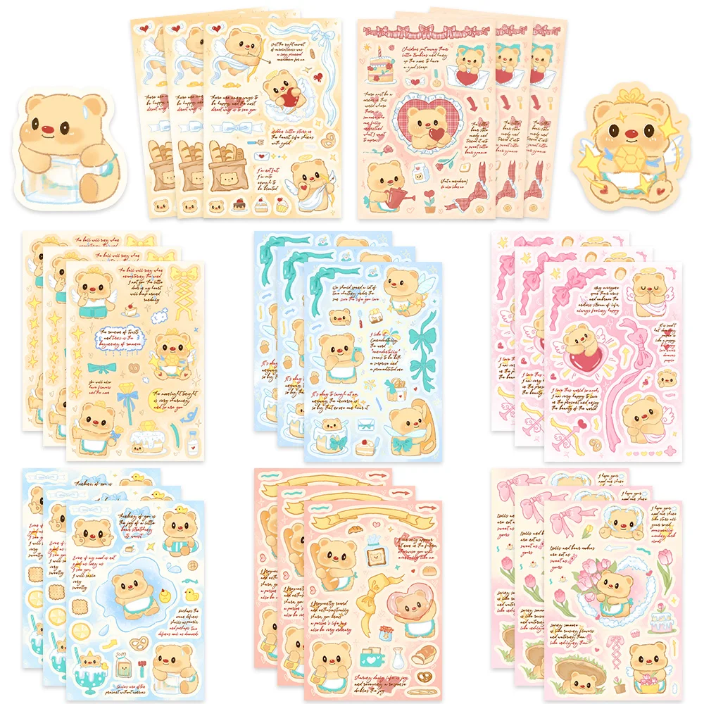 8/16/32Sheets Butter Bear DIY Puzzle Stickers Cartoon Cute Face Funny Assemble Stickers Laptop Luggage Kids Boys Girls Teen Toys