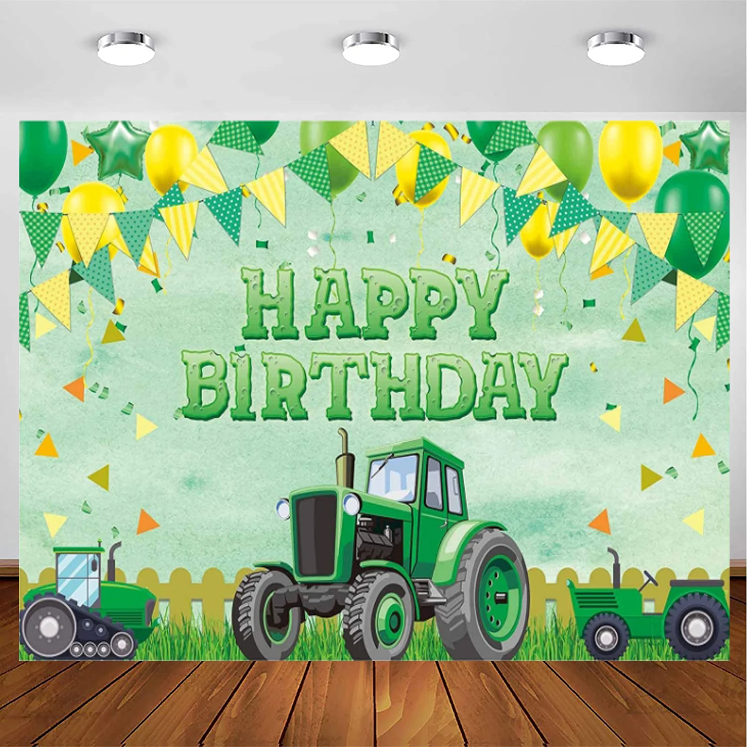 Green Tractor Farmyard Theme Backdrop Party Supplies Baby Shower Birthday Decoration Newborn For kids Yellow balloon Background