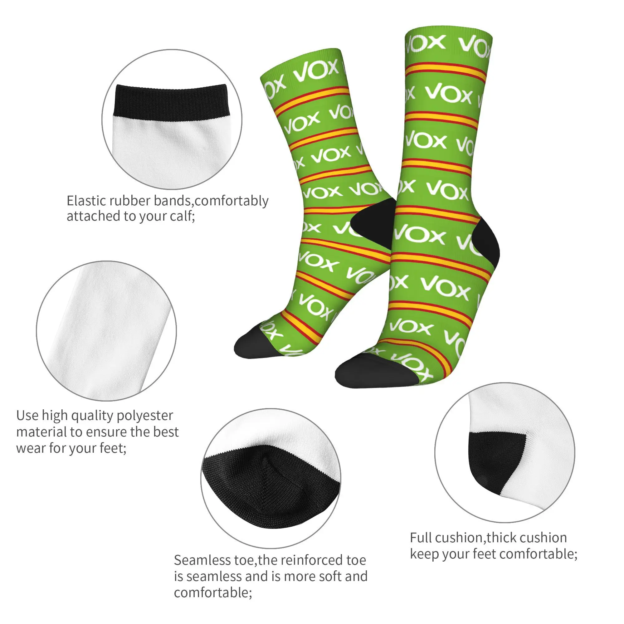 Fashion Men's Socks Harajuku Spain Vox Logo Sock Polyester Spain Flag High Quality Women's Socks Spring Summer Autumn Winter,
