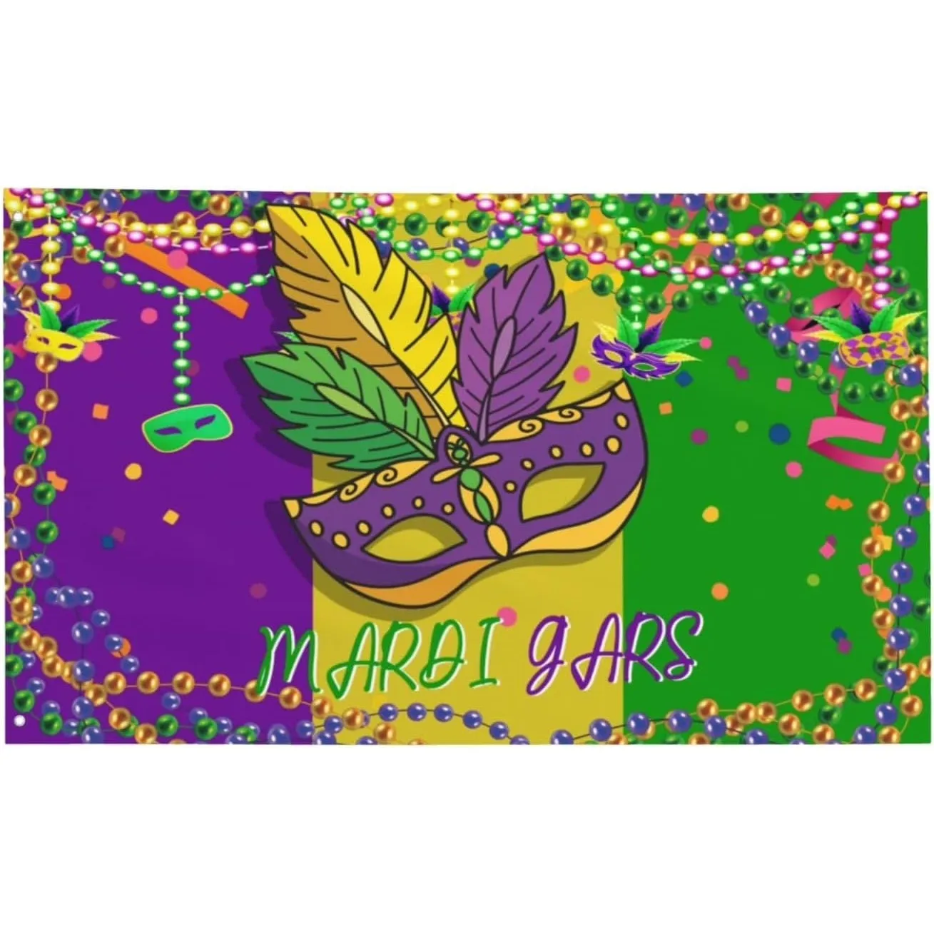 Mardi Gras Garden Flag Featuring Mask and Beads Durable Polyester Outdoor Home Decoration Banner