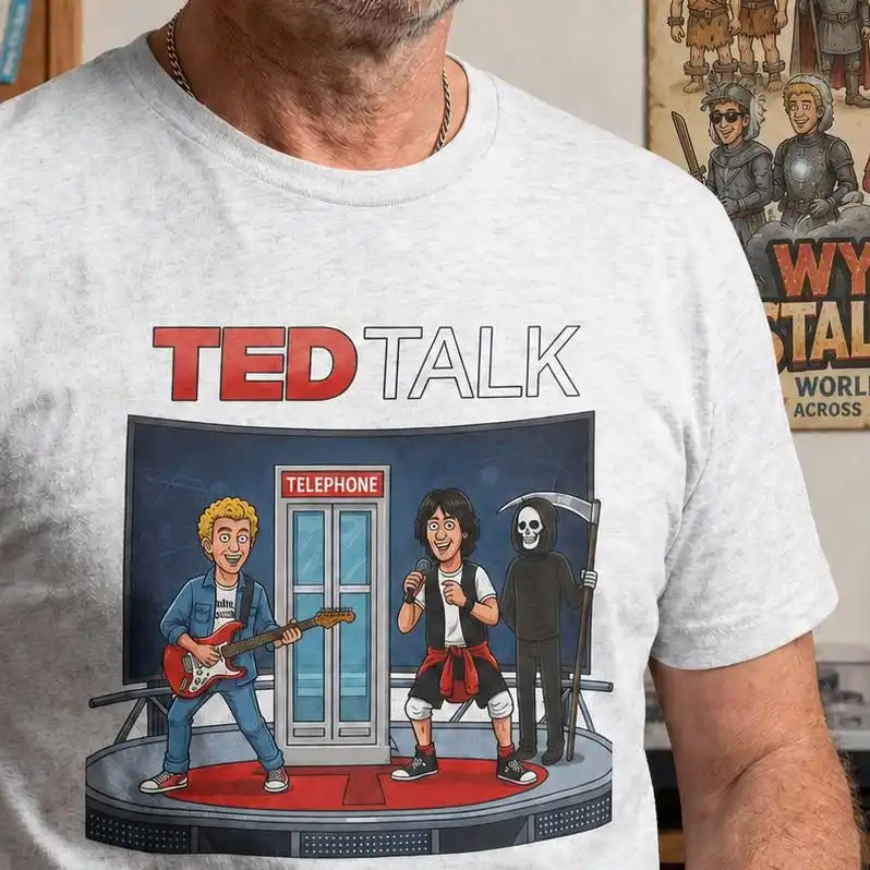 TED Talk Air Guitar Parody Tee | Retro 80s Movie Meme Shirt (Unisex Fit)