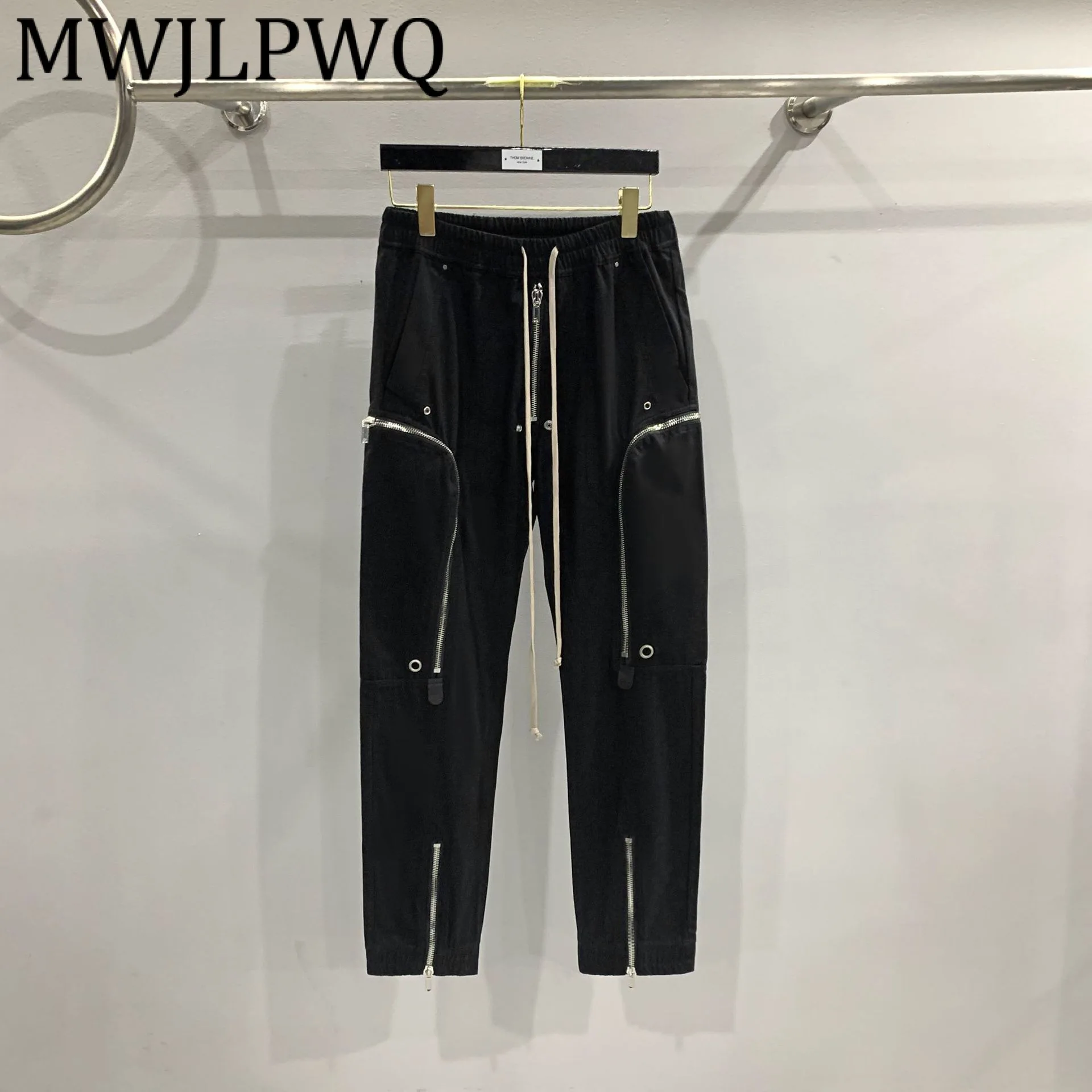 

MWJLPWQ Cargo Multi-Zipper Men's Casual Trousers High Street Dark Style Drawstring 2025 Autumn Slimming Motorcycle Pants 12390