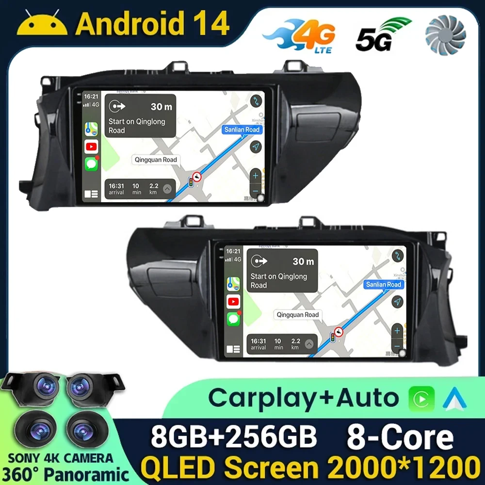 

Android 14 Carplay Car Radio For Toyota HILUX REVO VIGO IMV 2015 - 2020Navigation GPS Multimedia Player WiFi+4G Stereo Video BT