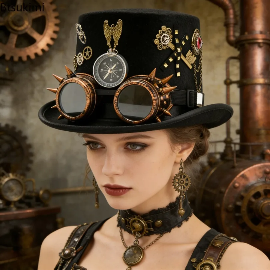 Steampunk Hat Goggles Compass Key Gothic Glasses Gear Hat Men Women New Halloween Victorian Party Festive Masquerade Accessories