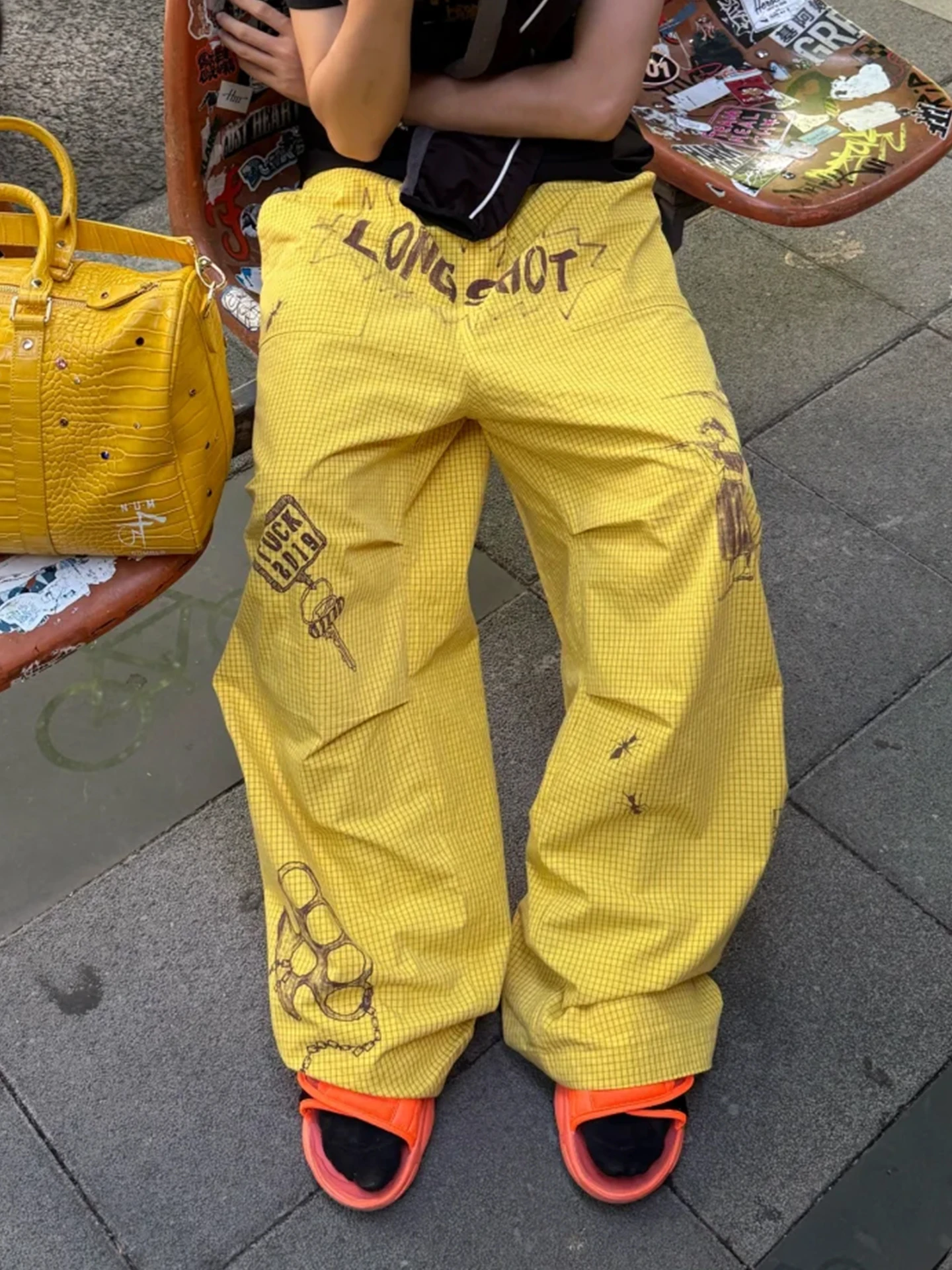 

Retro American Paratrooper Work Pants Men's Women's fiti Print Loose Wide Leg Casual Trousers for Couples Autumn Wear