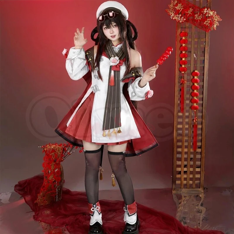 

Hutao Lantern Rite 2025 Cherries Snow-Laden Cosplay Costume Genshin Impact Hu Tao Full Set Wig Halloween Xmas