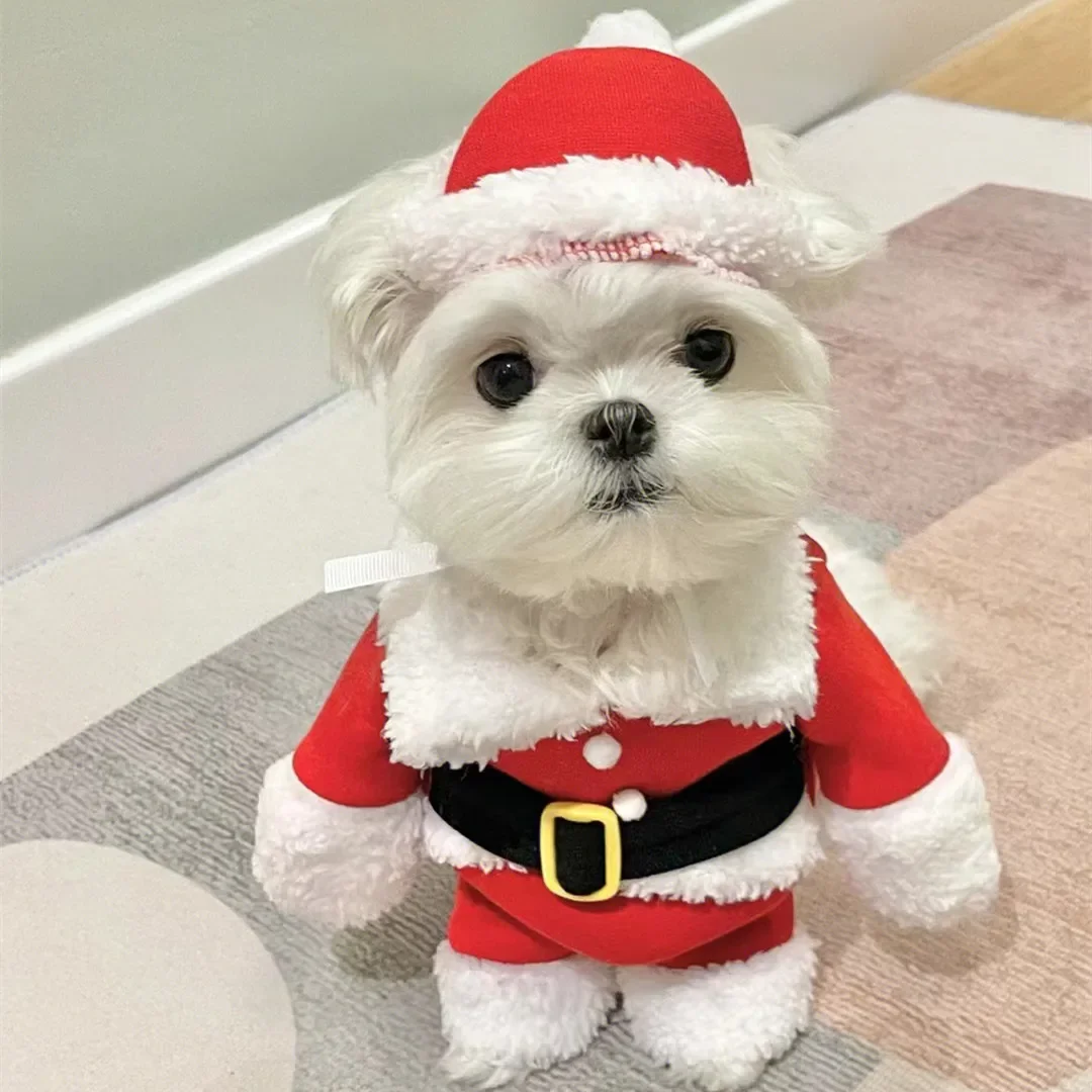 Christmas Dog Clothes Santa Claus Role Play Teddy Bichon Winter Warm Christmas New Year Funny Plush Clothes Pet Supplies