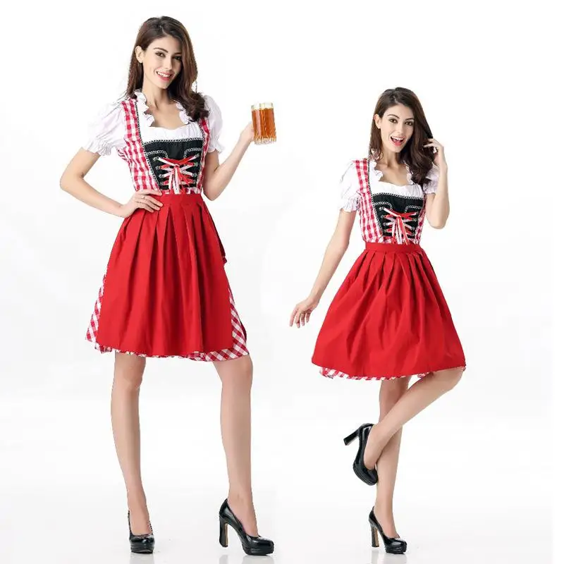 

Bavarian Beer Festival National Style Maid Skirt Halloween DIRNDL Popular Plaid Style Women's Ethnic Costume Traditional Outfit