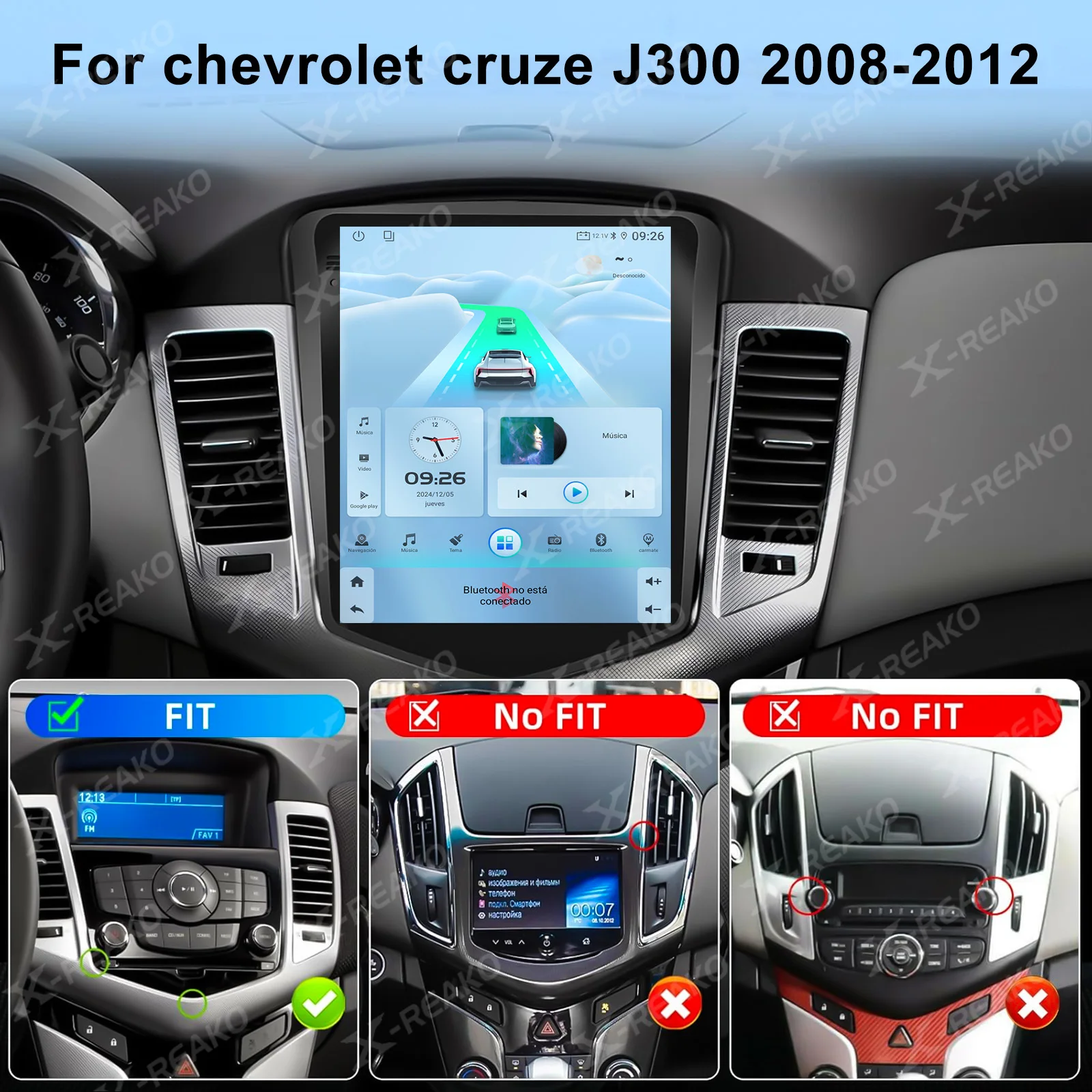 X-REAKO 9.7 بوصة أندرويد 12 Carplay Auto 4Core DSP لشروليه كروز 2008-2014 راديو السيارة الوسائط المتعددة مشغل فيديو Navigaion 2Din