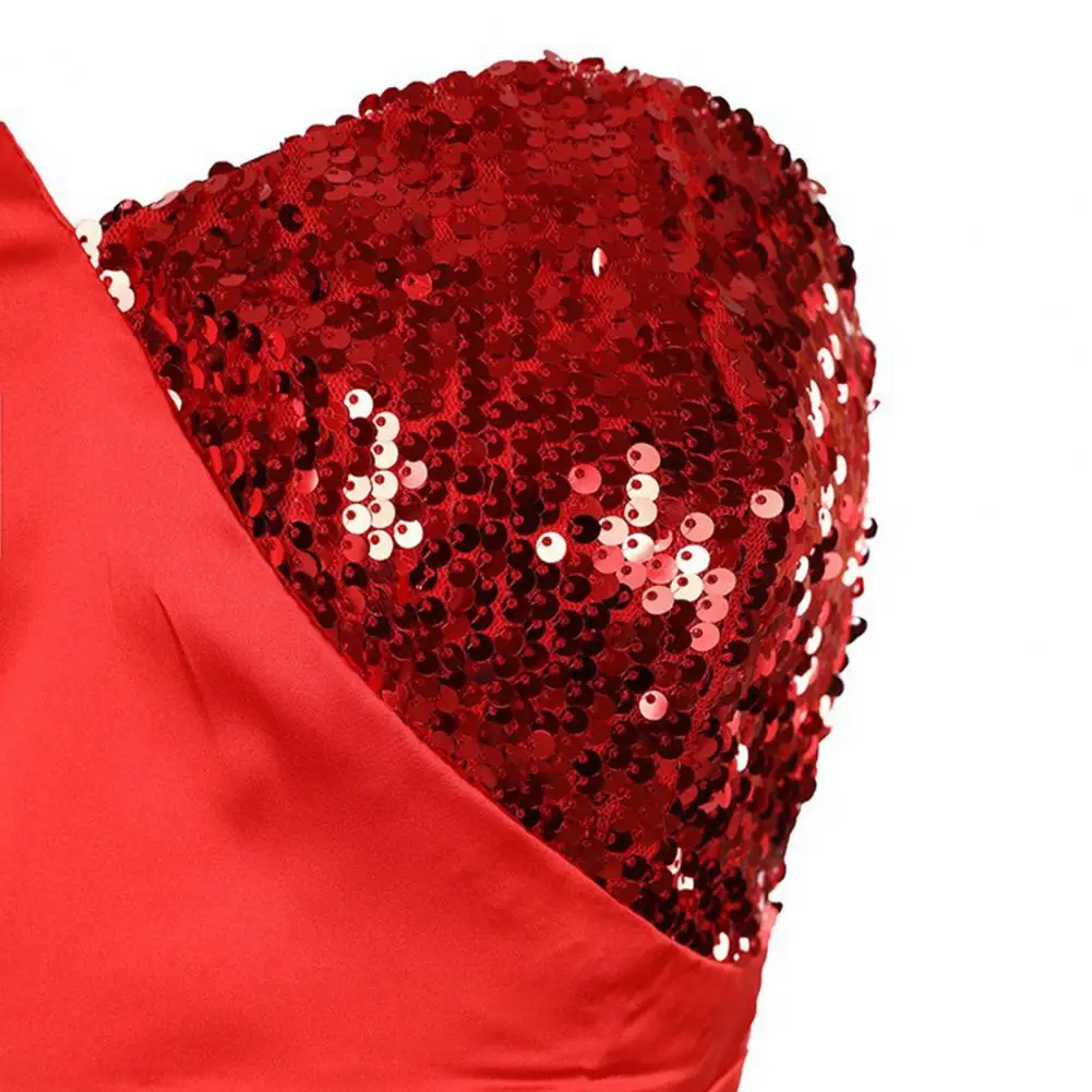 Women Dress Polyester Dress Mermaid Bridesmaid Dress Women Satin One Shoulder Sequin Evening Gown Party Prom Slit Formal