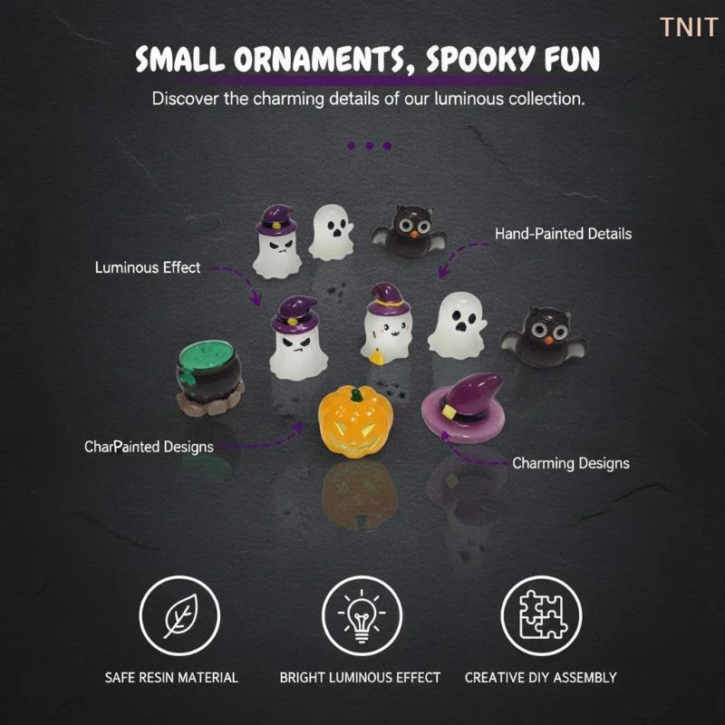 Set Mini Cute Funny Luminous Glow Witch Ghost Pumpkin Micro Landscape Ornament Figurine Halloween Home Desk Room Garden Decor