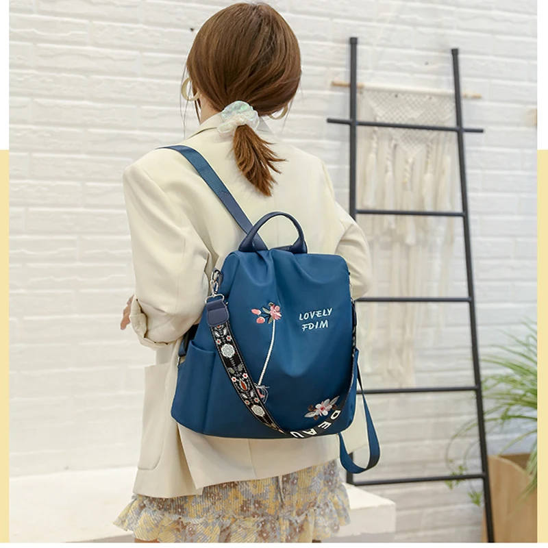 Zaino da donna impermeabile Oxford borsa da scuola antifurto di moda borsa a tracolla da viaggio di grande capacità da donna di design ricamato