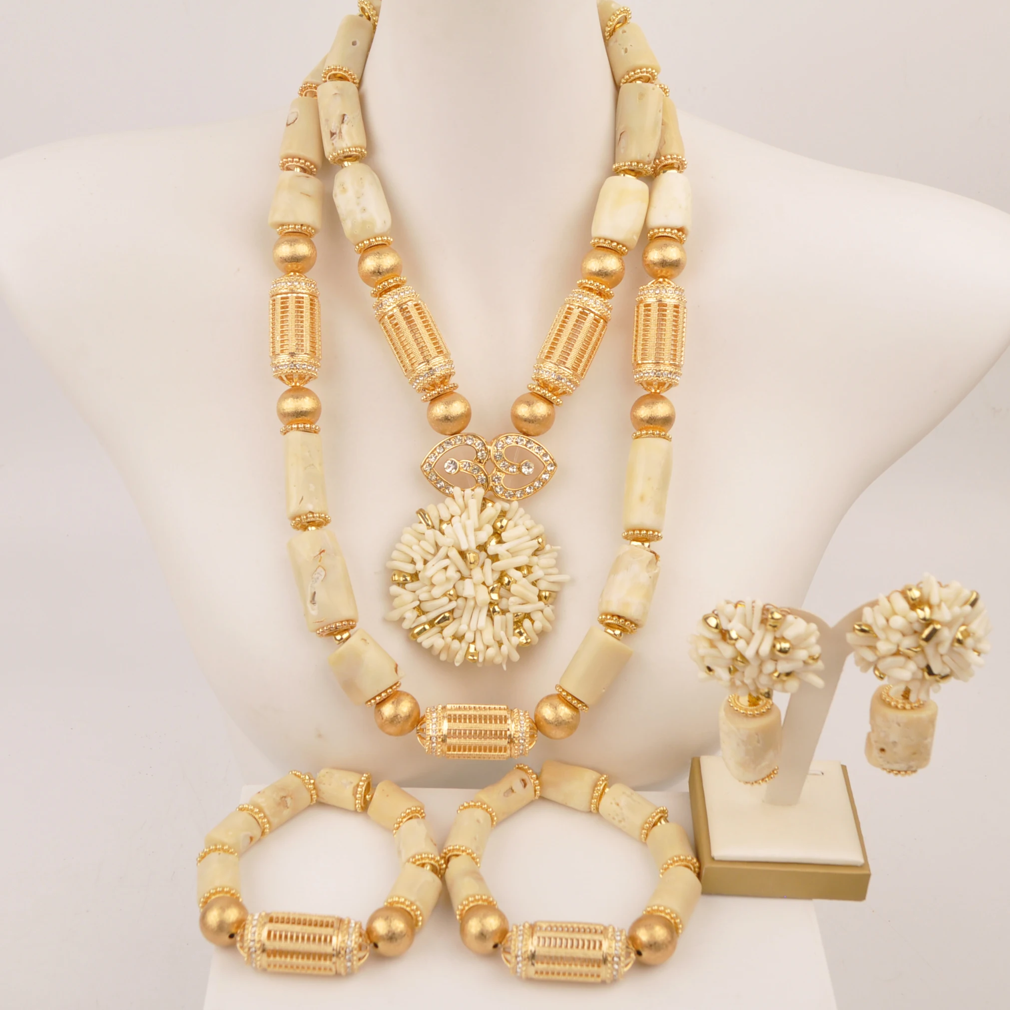 Nigerian Wedding Jewelry White Original Coral Bead Necklace Bridal Jewelry Sets