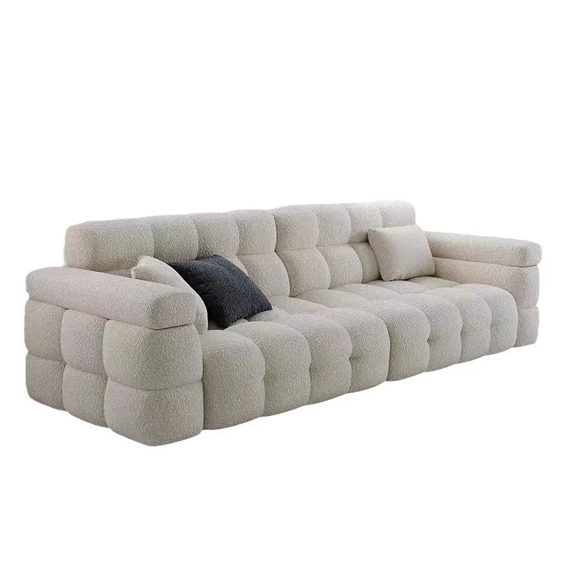 

Simple cream wind marshmallow fabric sofa modern minimalist retro living room straight row three-person sofa