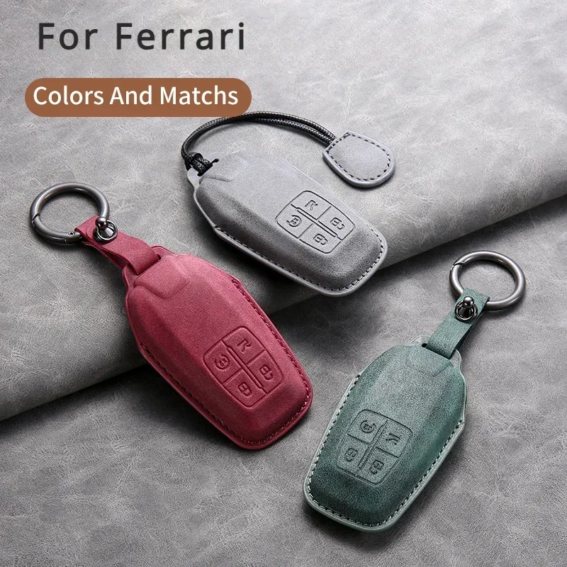 Leather Car Remote Key Case Cover for Ferrari F430 488 458 F12 Roma 812 F8 Auto Key Shell Fob Protector Keychain Accessories