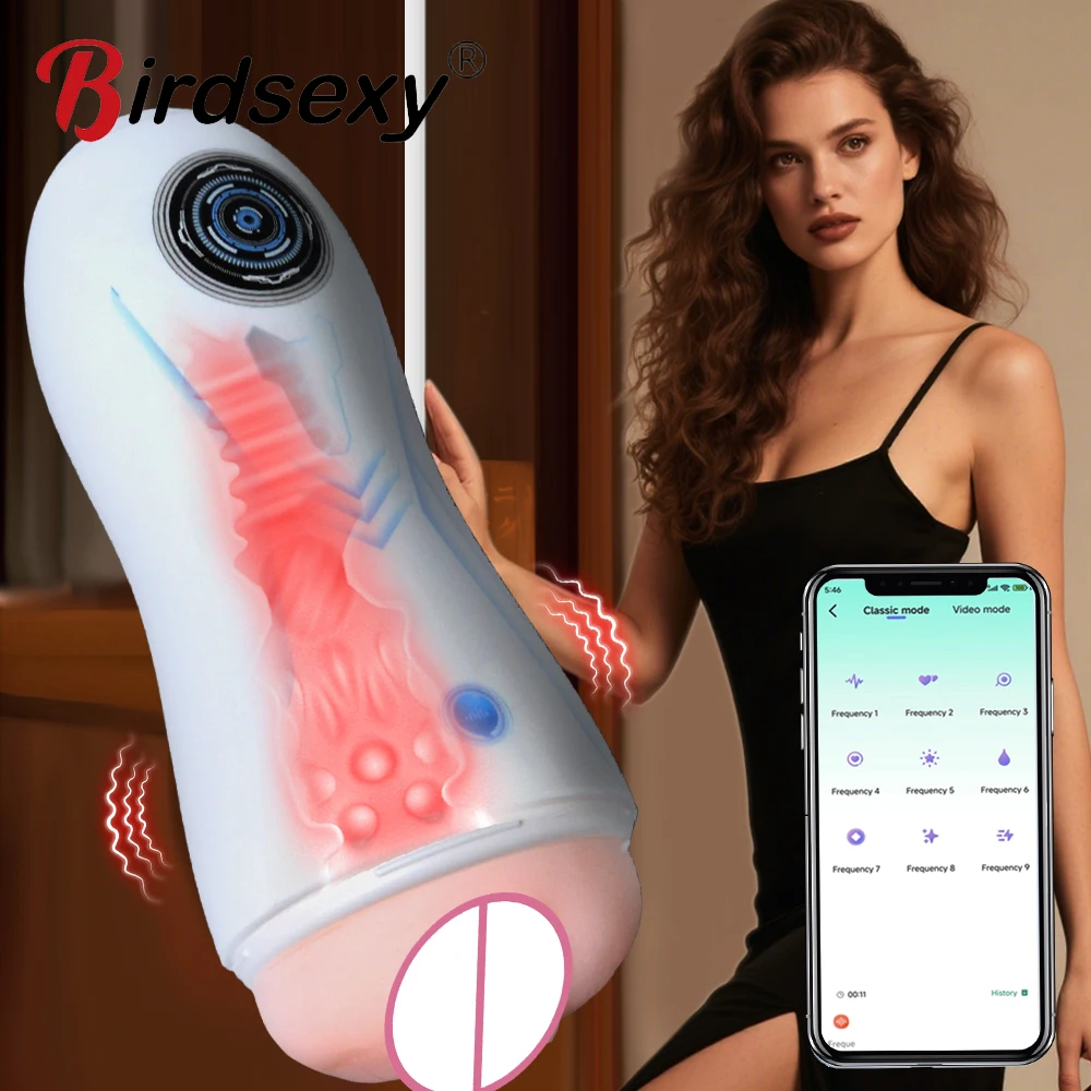 Masturbateur masculin à succion automatique, application à distance, tasse, vrai vagin, Vibration, pipe, Masturbation, Machines sexuelles chauffées, jouets pour hommes