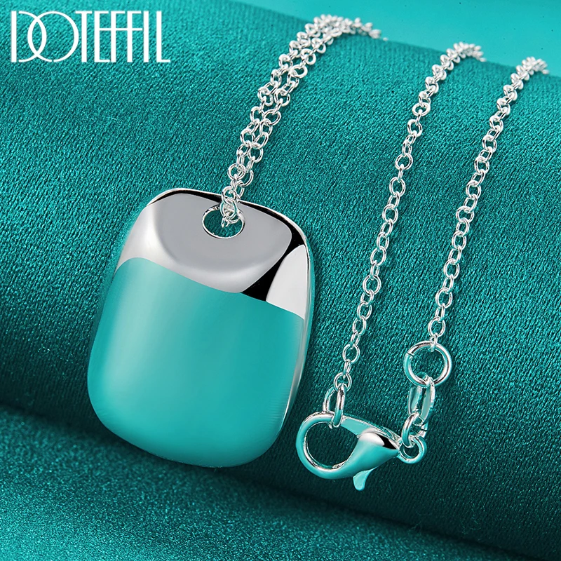 DOTEFFIL 925 Sterling Silver Square Smooth Pendant Necklace 18-30 Inch Chain For Woman Wedding Engagement Party Charm Jewelry