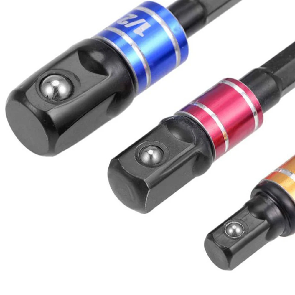 3pcs Drill Socket Adapter Set with Hex Shank Extension Bars 1/4 3/8 1/2 Inch for Secure Attachment with Drill Drivers