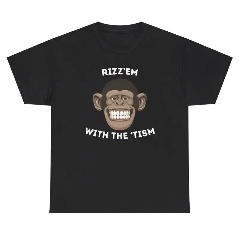 Rizz Em With The Tism T Shirt Funny Autism Austic Monkey Lover Mental Health Tee