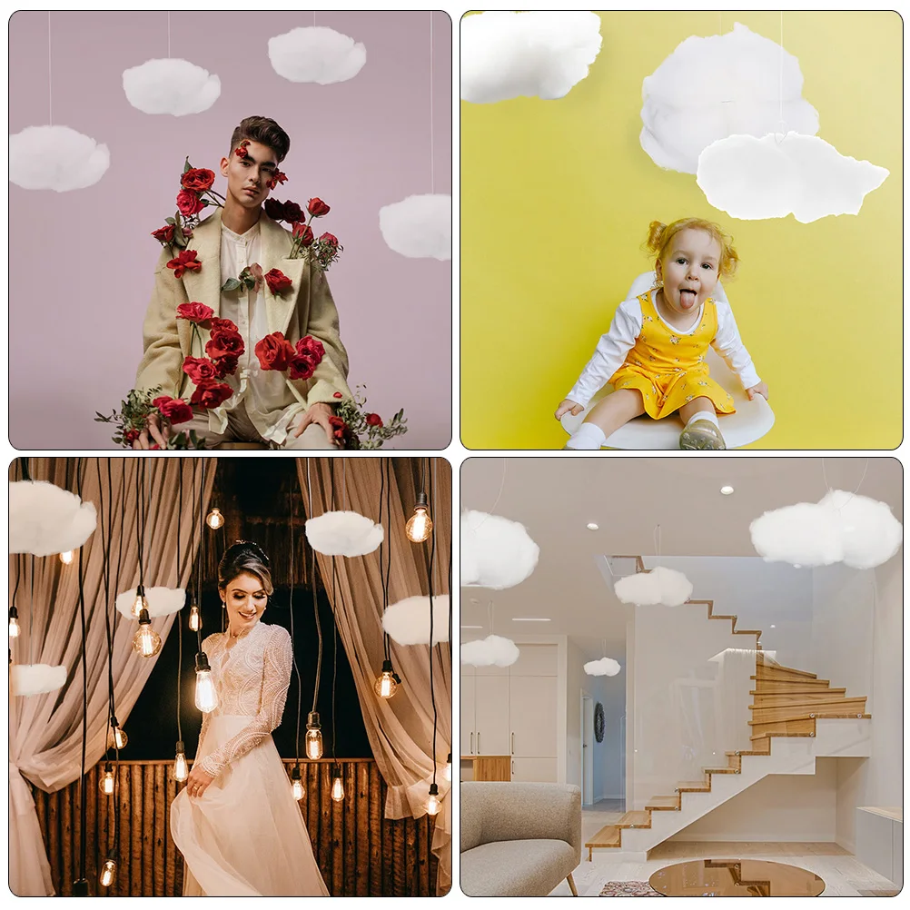 

6pcs Artificial Props Hanging Decor For Ceiling Wall Nursery Room 3D Ornament Fake Simulated Cloud Decor Cotton Ceiling Hanging