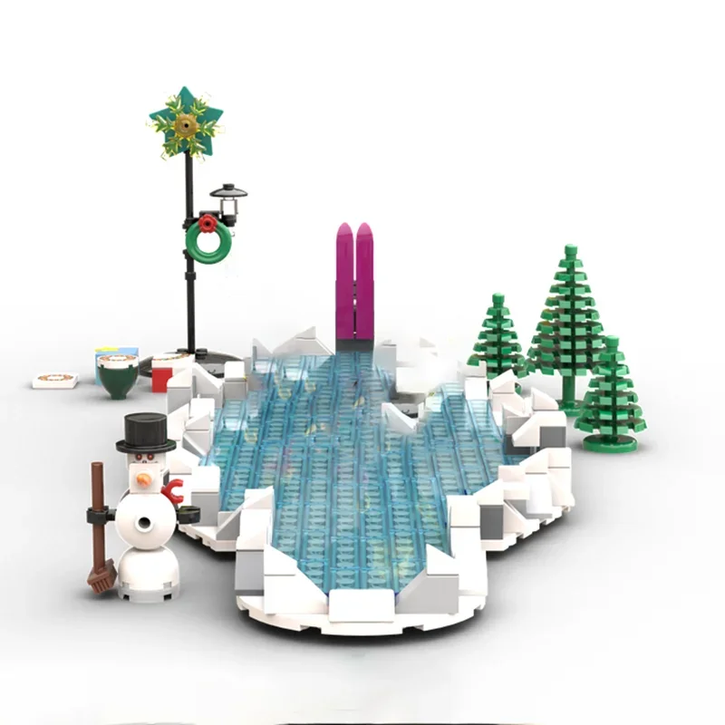 City Street View Moc Building Bricks Winter Ice Skating RInk Model Technology Blocks Gifts Christmas Toys DIY Assembly Set