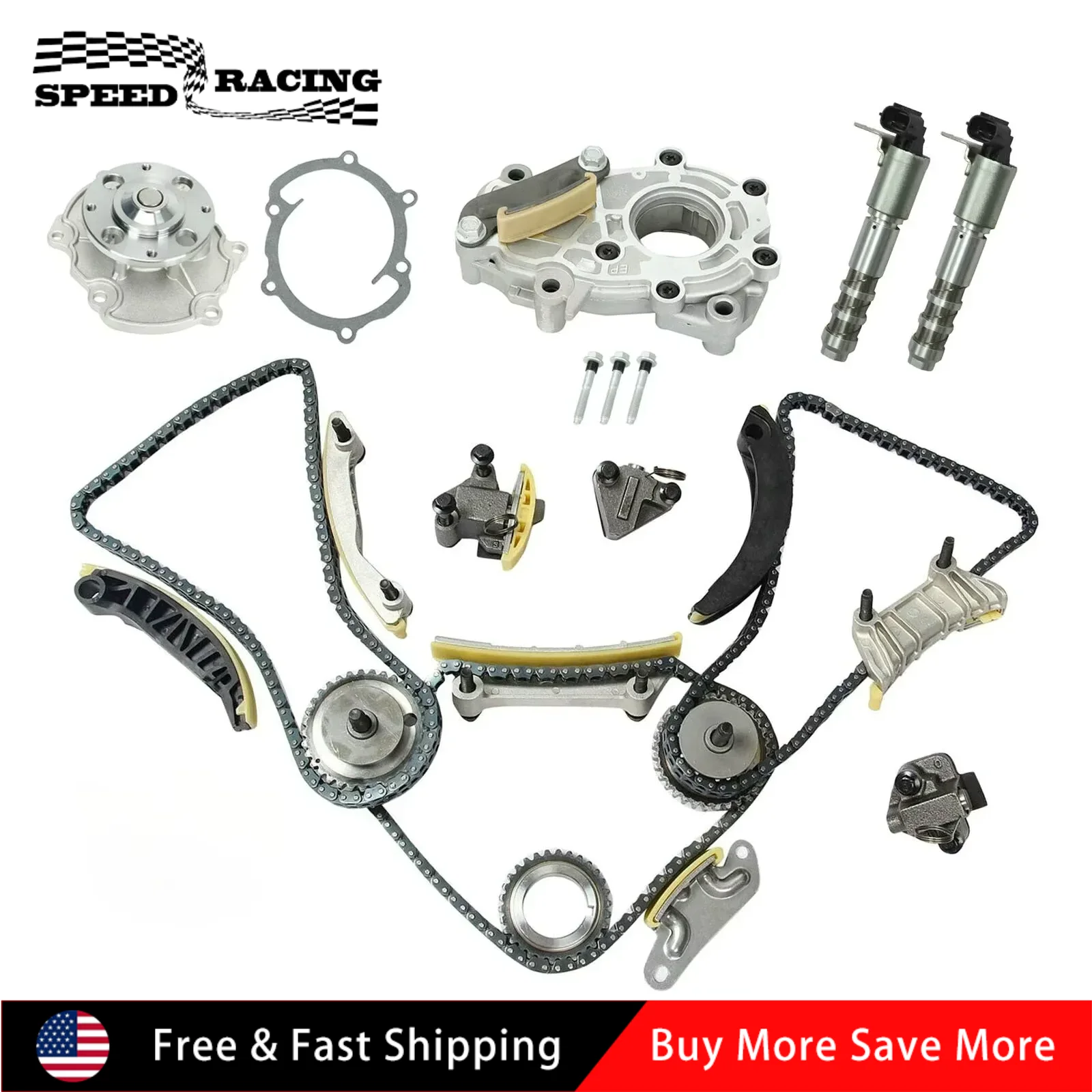 

Комплект цепи ГРМ, масляный насос, водяной насос, соленоид VTC, серебристый цвет, для Cadillac 2007-2016, Suzuki 2007-2008, Buick Lacrosse 3.6L V6 3564CC