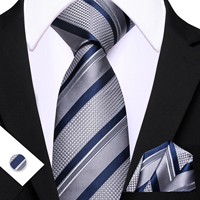 Mens Tie Grey Green Yellow Orange Striped Ties Hanky Cufflinks Set Necktie Formal Wedding Dinner Party