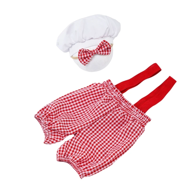 

Y1UB Adorable Newborns Photography Props Cook Themed Strap Pants and Hat Set with Baby Bowtie for Unforgettable Photoshoots