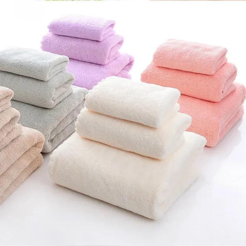 Soft Towel Bath Washing Cleaning Swimming Bathing Tools Dry Hair Water Absorbent Double-Sided Coral Velvet Microfiber Towel 2024