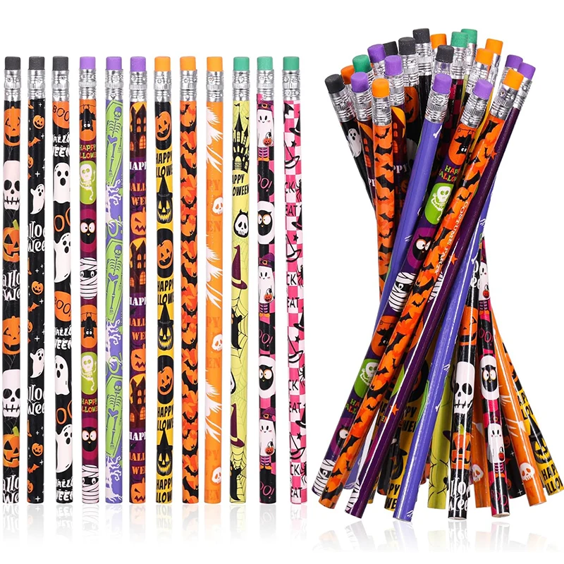 Halloween Wooden Pencils Kids Party Favors Trick Treat Gifts Pumpkin Ghost Writing Pencil Birthday Stationery