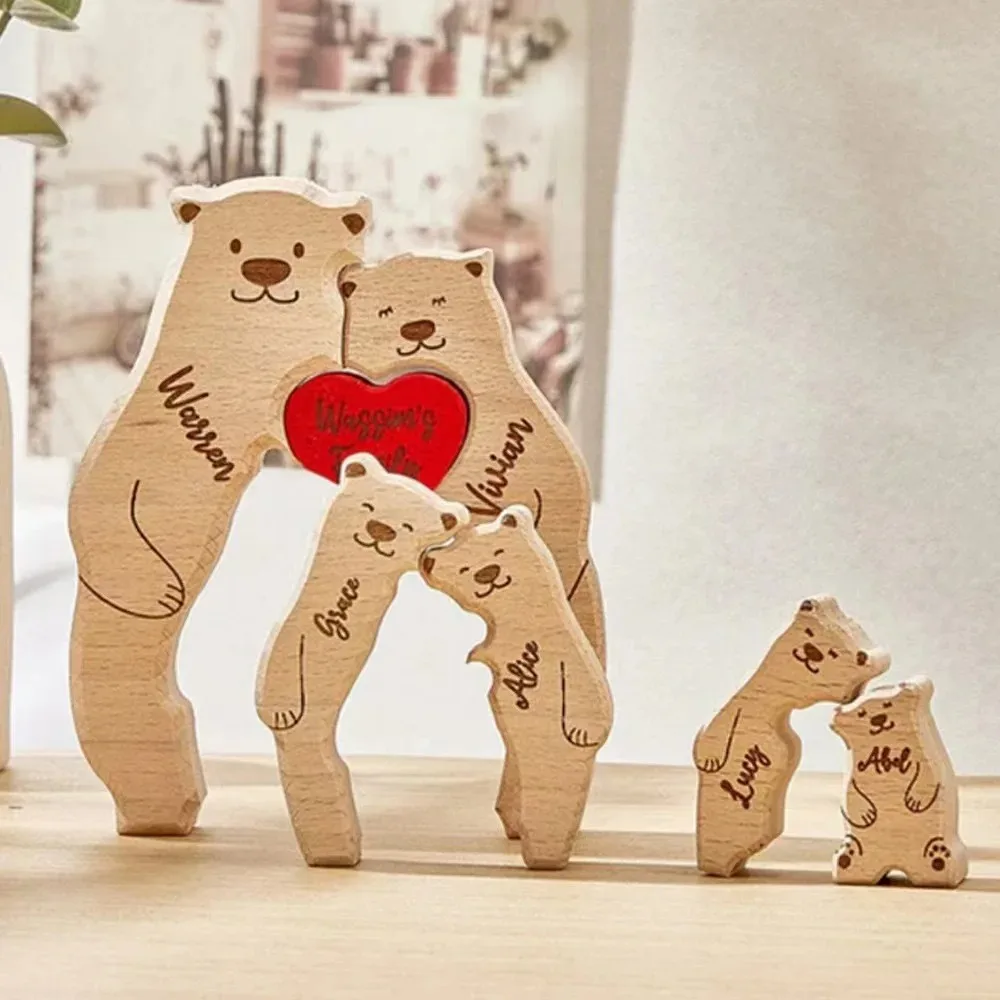 Personalized Family Bear Puzzle - Custom 2-6 Names Rustic Wooden Decor, Ideal Gift for Mother's/Father's Day & Home Keepsakes