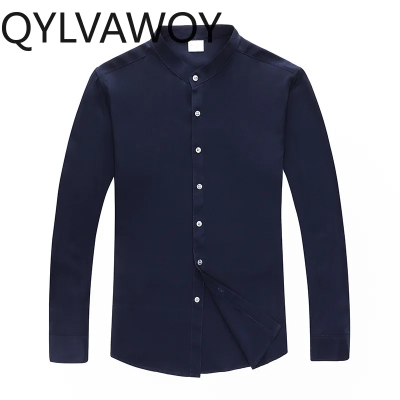 

QYLVAWOY Spring Autumn Long Sleeve Shirt Vintage Clothes 90% Mulberry Silk Men's Shirts Chinese Shirts for Man Business Casual