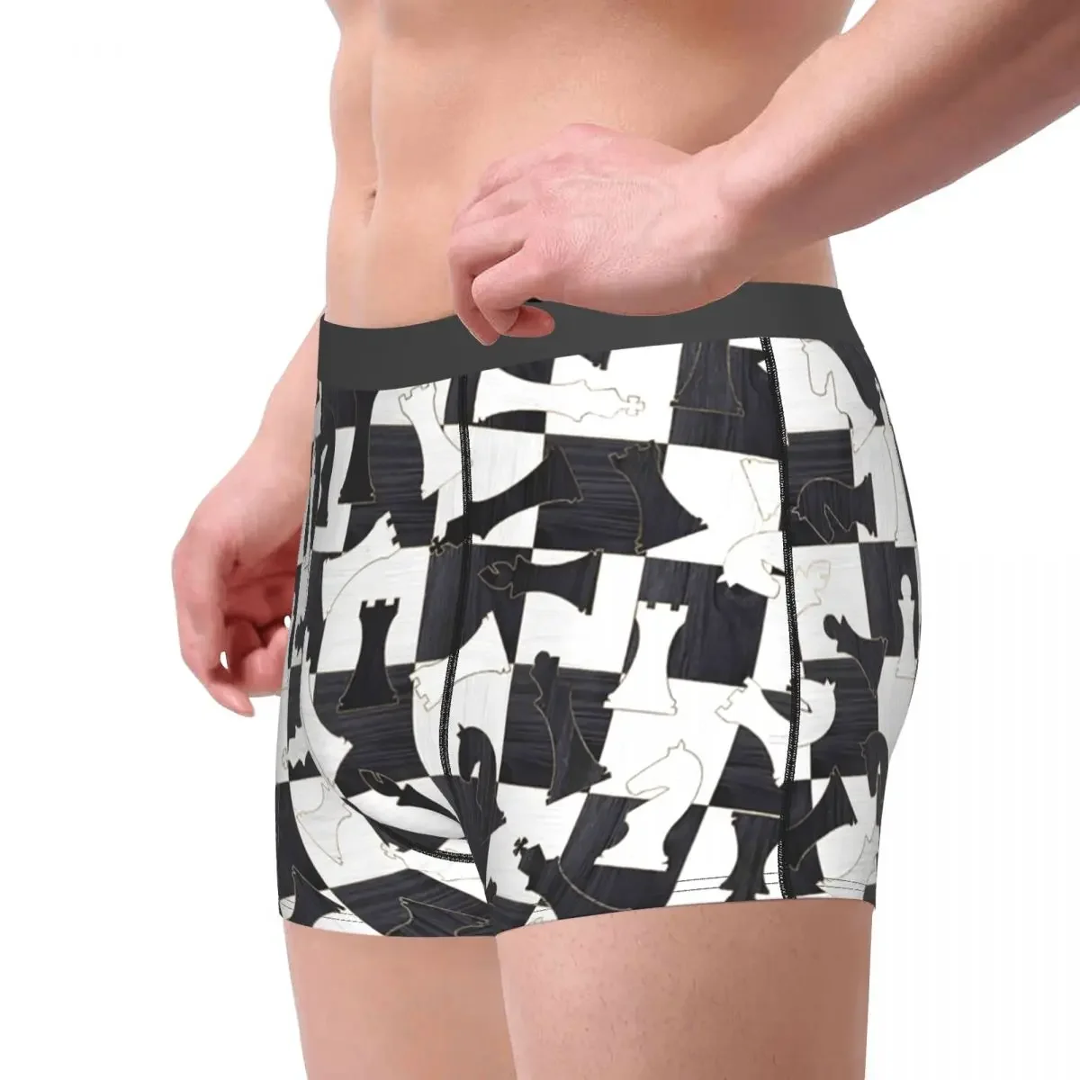 Chess Figures Pattern - Wood Black And White Underpants Breathbale Panties Male Underwear Print Shorts Boxer Briefs