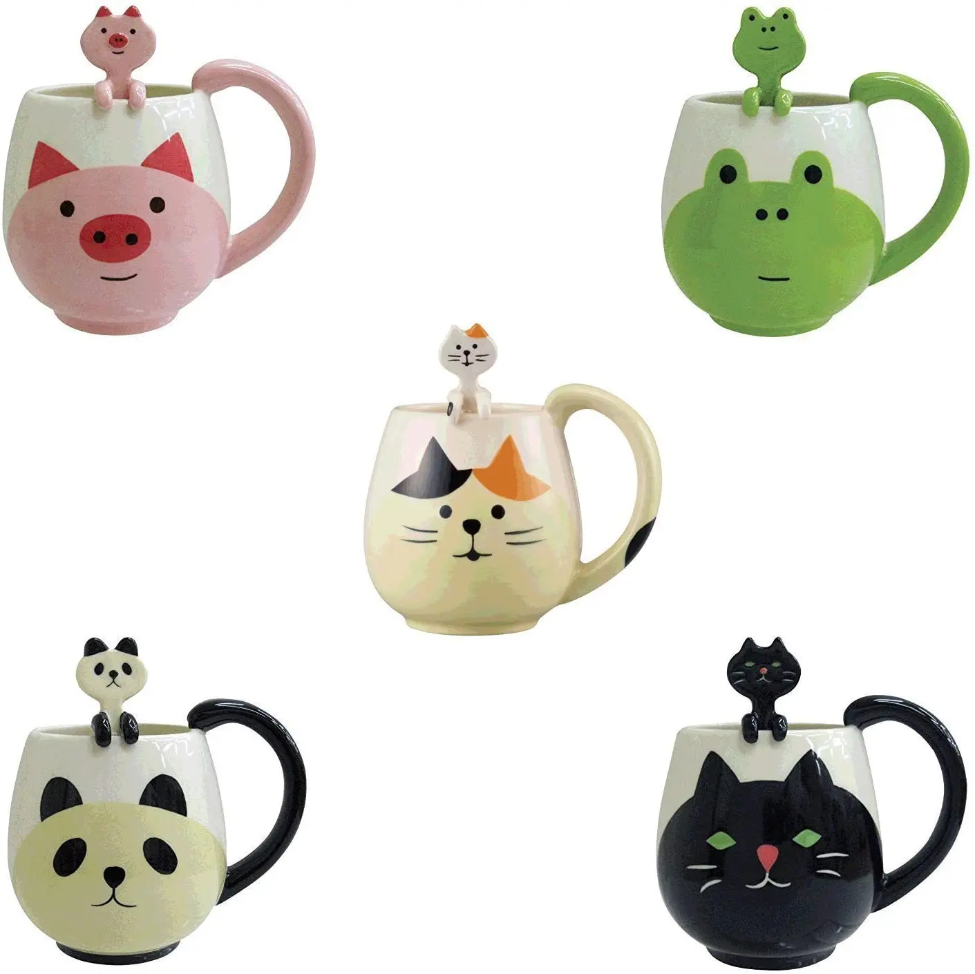 12 oz Cat Mug and Spoon,Fox/Panda/Pig/Bear/Frog Mug,Cute Animal Mug For Milk,Coffee,Drinking Water