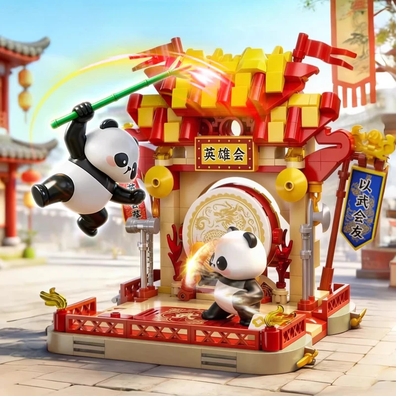 

Panda Assembling Building Blocks Jianghu Adventure Theme Kawaii Anime Cartoon Model Desktop Ornaments Children's Holiday Gifts