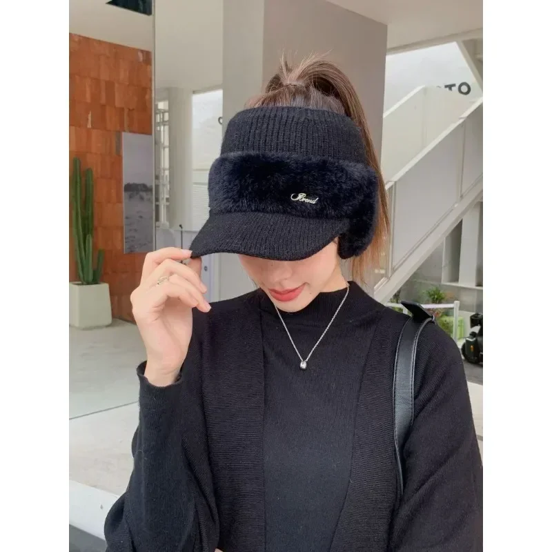 Winter Hats For Women 2023 New Fashion Winter Warm Earflaps Knitted Hat Baseball Caps Outdoor Sport Windproof Ponytail Hat Visor
