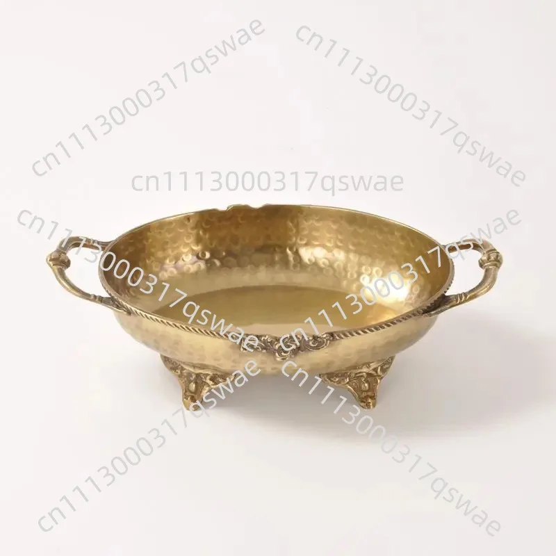 Hand hammer pattern engraved brass household coffee table fruit plate