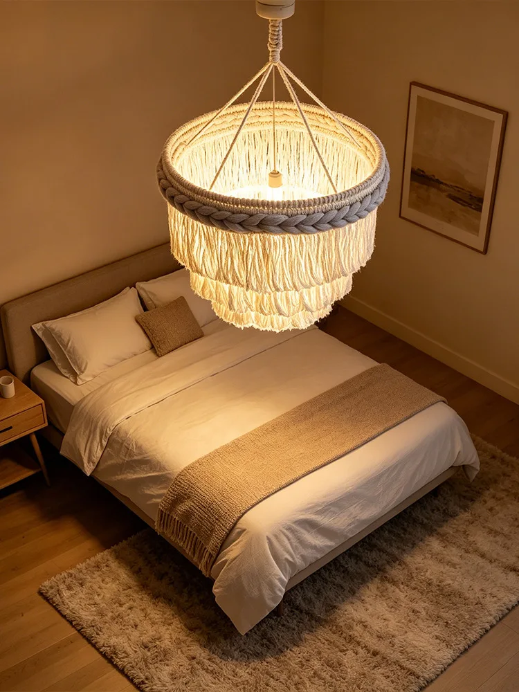 Nordic Handwoven Lampshade Bohemian Weaving Tapestry Tassel Lampshade Home Folk Hostel Decoration Hanging Ornament